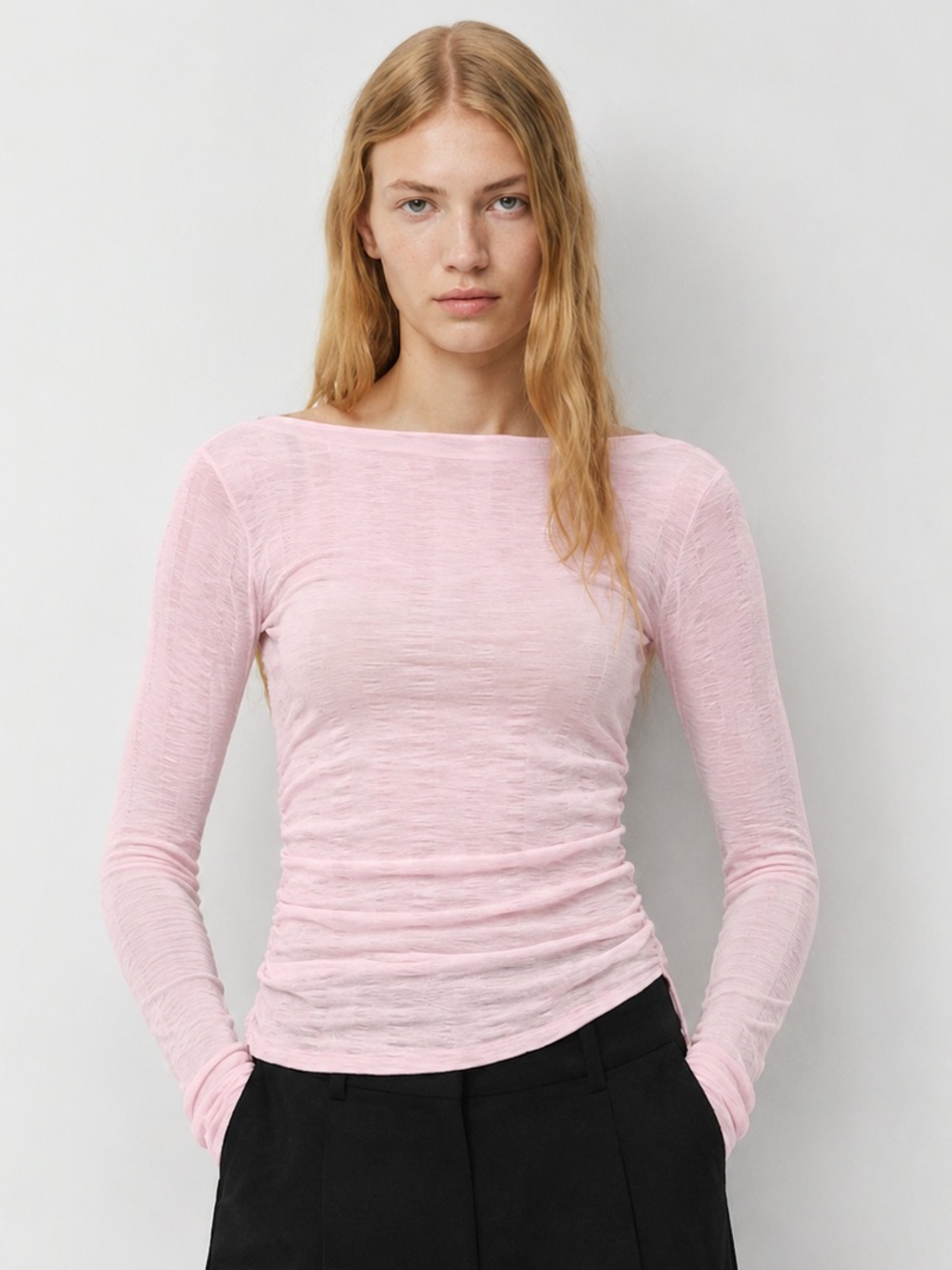 Urban Social Pink Ruched Long Sleeve Textured Top XL NWT